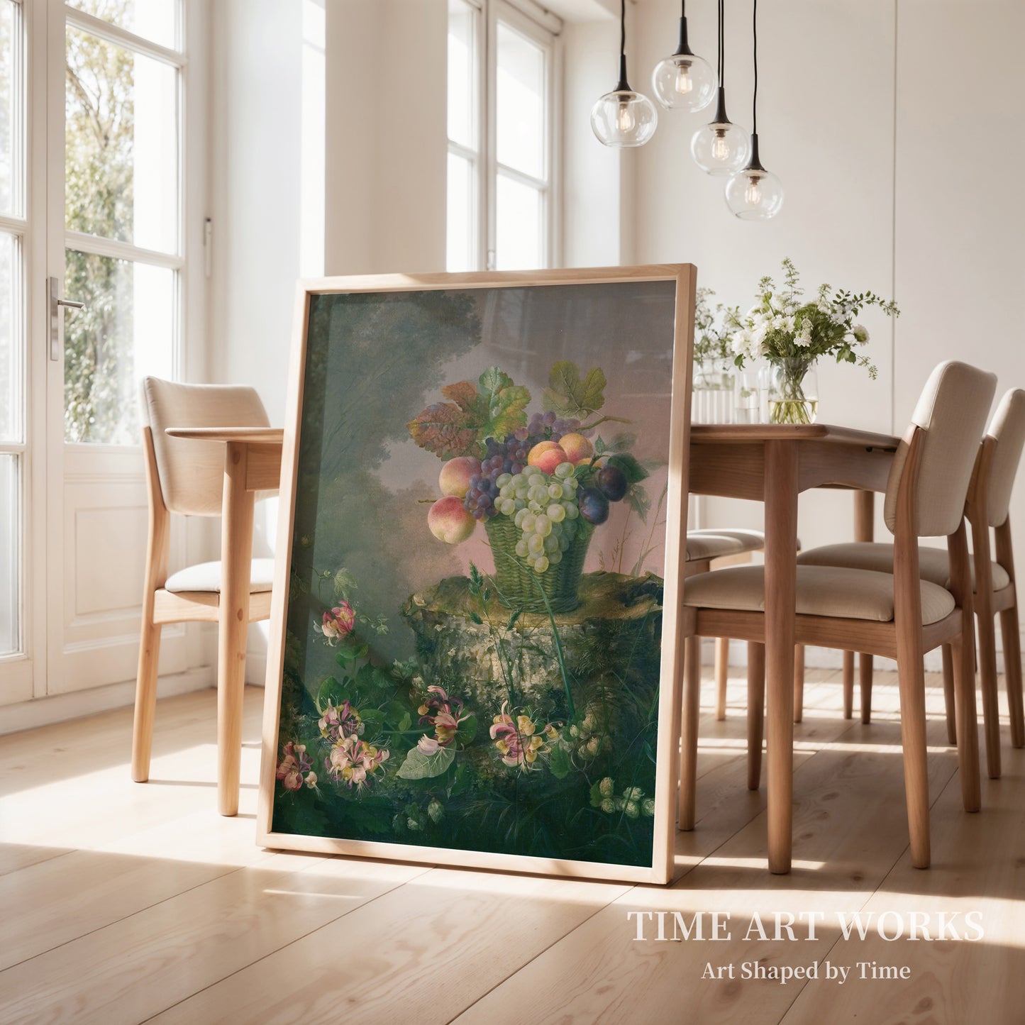 果物の入った花かご(Blomsterkurv med frugt ved en træstub)— ネールガード、ヘルマニア(Neergaard, Hermania)