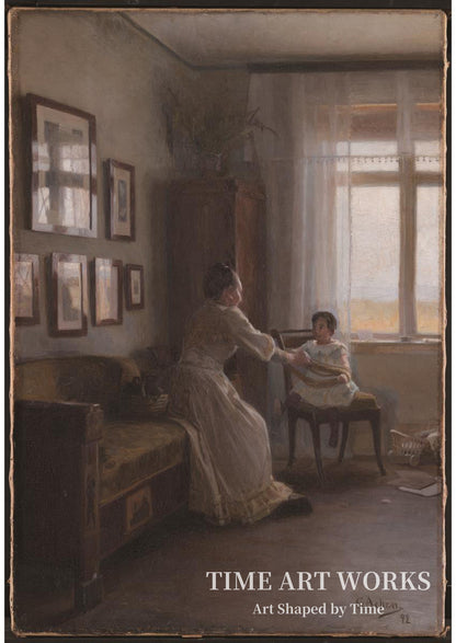 妻と子どものいる室内（Interiør med kunstnerens hustru og barn）— アーヘン、ゲオルク（Achen, Georg）