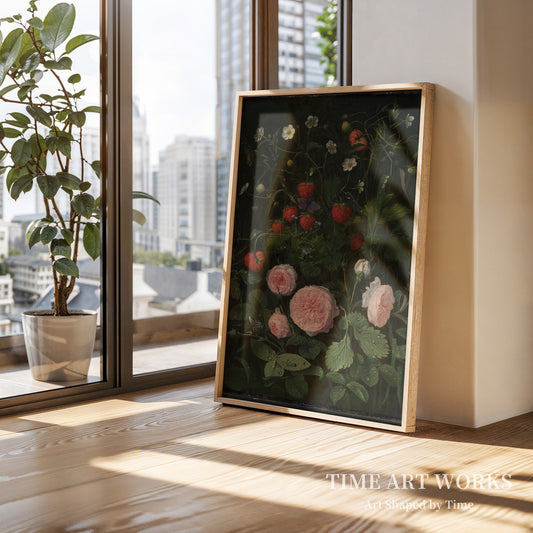 薔薇と苺の花景（Blomsterstykke med roser og jordbær）— オッテセン、OD（Ottesen, O.D.）