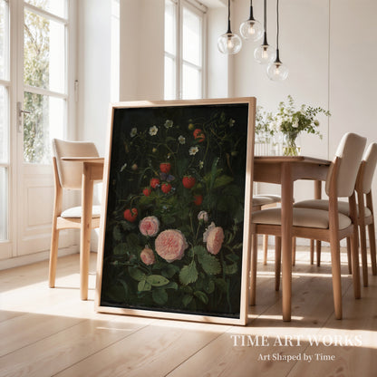 薔薇と苺の花景（Blomsterstykke med roser og jordbær）— オッテセン、OD（Ottesen, O.D.）