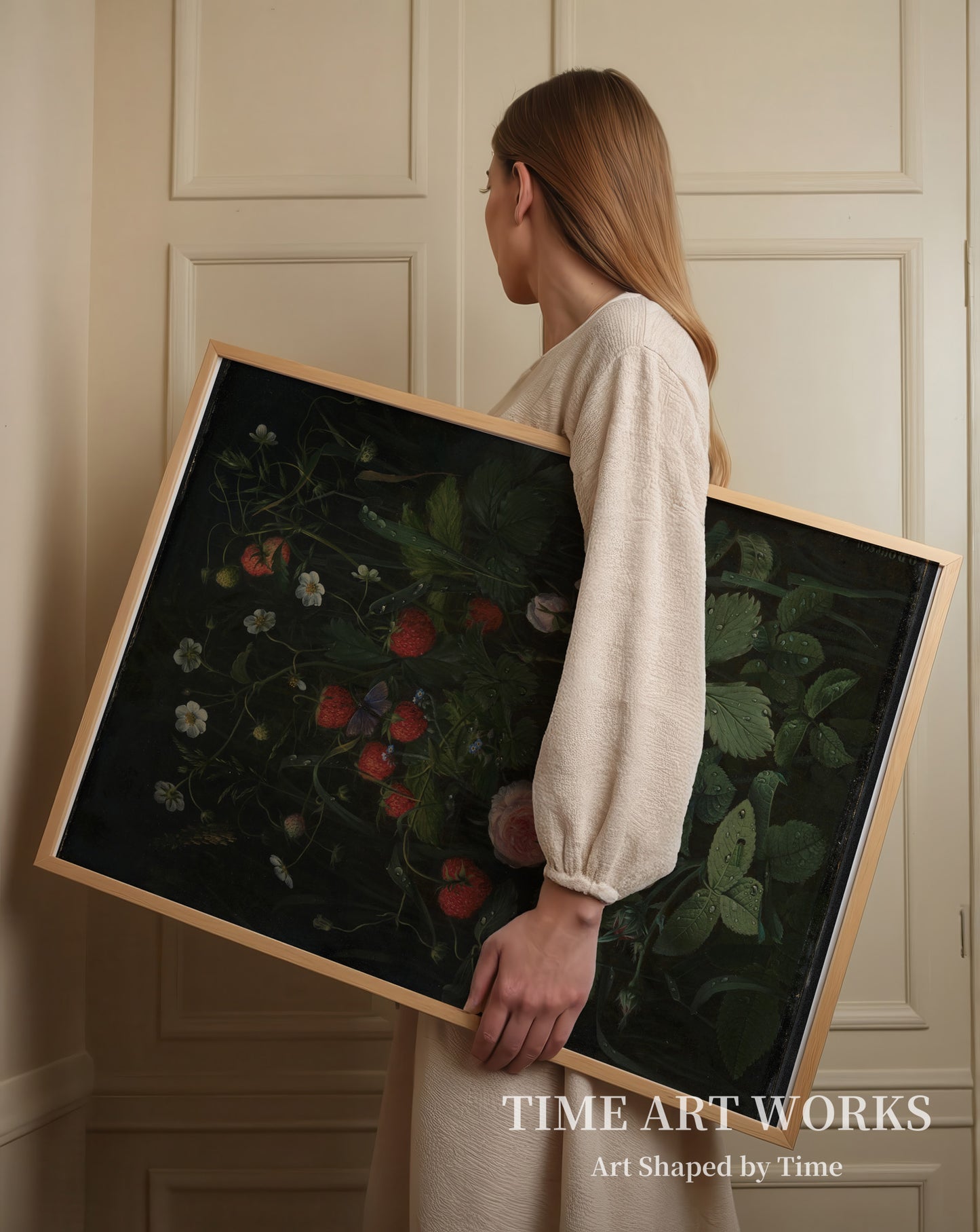 薔薇と苺の花景（Blomsterstykke med roser og jordbær）— オッテセン、OD（Ottesen, O.D.）