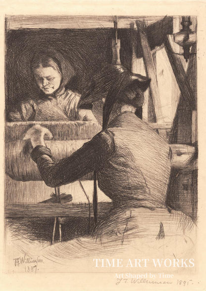 織機に向かう二人（To kvinder ved en væv）— ウィルムセン、J.F.（Willumsen, J.F.）