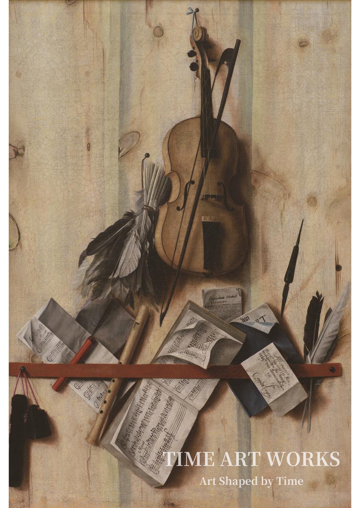 楽器のトロンプルイユ（Trompe l'oeil med violin, nodehæfte og blokfløjte）— ギスブレヒト、コルネリアス・ノルベルトゥス（Gijsbrechts, Cornelius Norbertus）