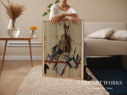 楽器のトロンプルイユ（Trompe l'oeil med violin, nodehæfte og blokfløjte）— ギスブレヒト、コルネリアス・ノルベルトゥス（Gijsbrechts, Cornelius Norbertus）