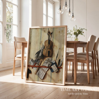 楽器のトロンプルイユ（Trompe l'oeil med violin, nodehæfte og blokfløjte）— ギスブレヒト、コルネリアス・ノルベルトゥス（Gijsbrechts, Cornelius Norbertus）