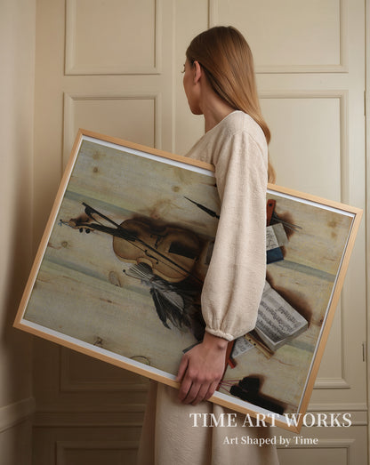 楽器のトロンプルイユ（Trompe l'oeil med violin, nodehæfte og blokfløjte）— ギスブレヒト、コルネリアス・ノルベルトゥス（Gijsbrechts, Cornelius Norbertus）