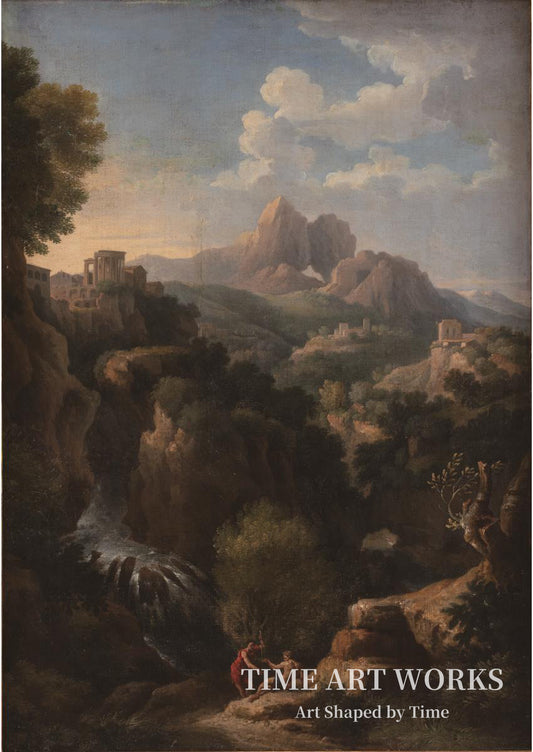 シビュラの神殿のある風景（Landskab med Sibyllas tempel i Tivoli）— 花、ヤン・フランス・ファン（Bloemen, Jan Frans van）