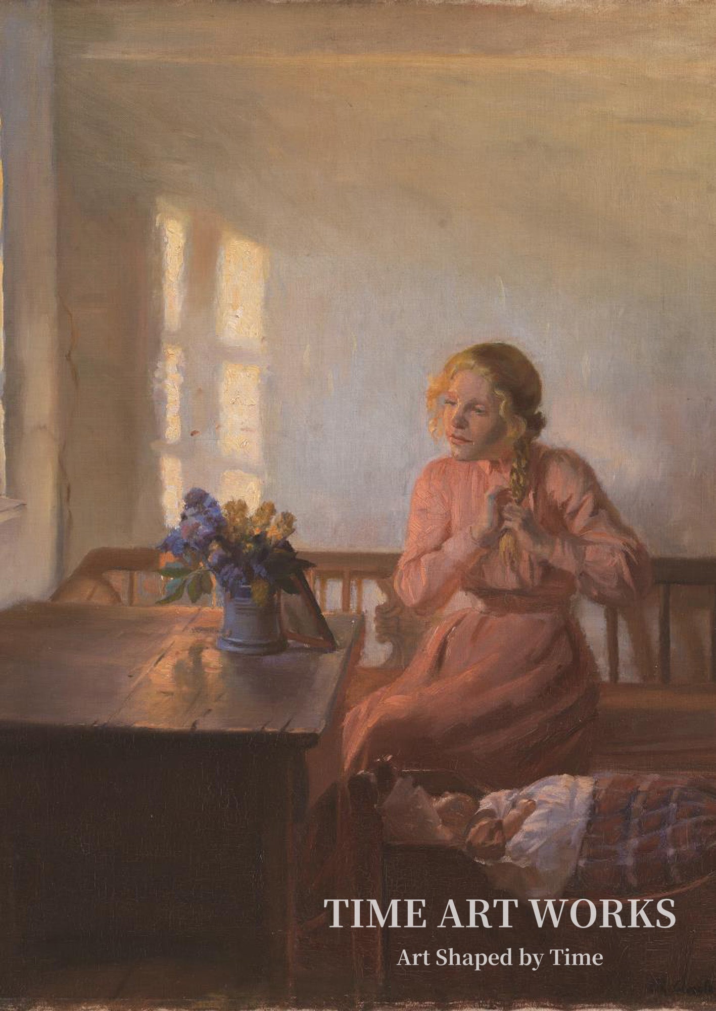 髪を編んでいる少女（Interiør med en ung pige, der fletter sit hår）— アンカー、アンナ（Ancher, Anna）