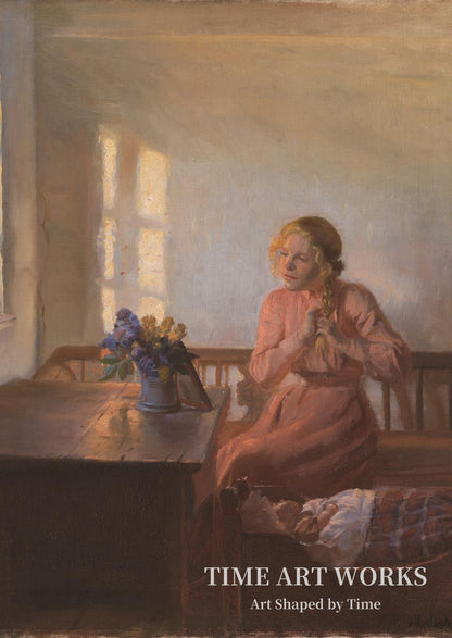 髪を編んでいる少女（Interiør med en ung pige, der fletter sit hår）— アンカー、アンナ（Ancher, Anna）