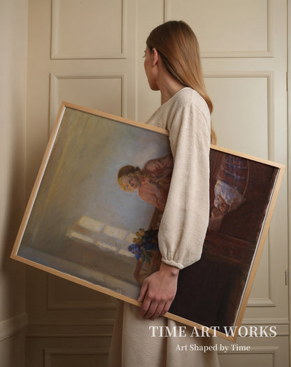 髪を編んでいる少女（Interiør med en ung pige, der fletter sit hår）— アンカー、アンナ（Ancher, Anna）