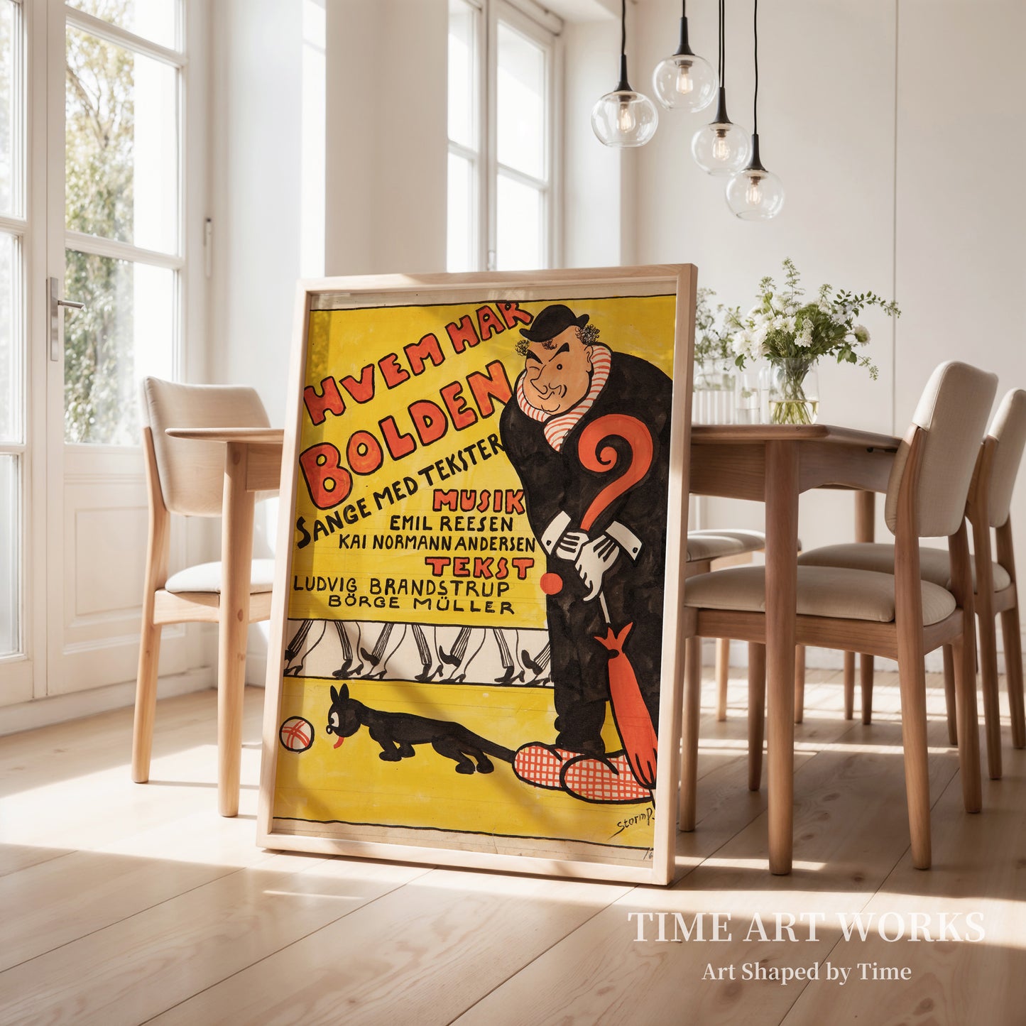 『誰がボールを持っているのか？』（Forlæg til titelblad til "Hvem har Bolden". Karikeret portræt af Carl Alstrup）— ストーム・ピーターセン、ロバート（ストーム・P.）（Storm Petersen, Robert (Storm P.)）