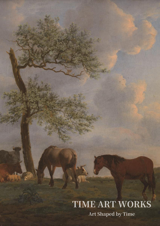 馬と牛がいる牧草地（Græsgang med heste og kvæg）— ヴェルデ、アドリアン・ファン・デ（Velde, Adriaen van de）