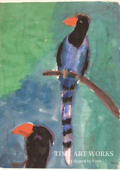外来種の鳥 [インドによる被害]（Eksotisk fugl [indisk skade]. Gentagelse af hovedet）— ノルデ、エミール（Nolde, Emil）
