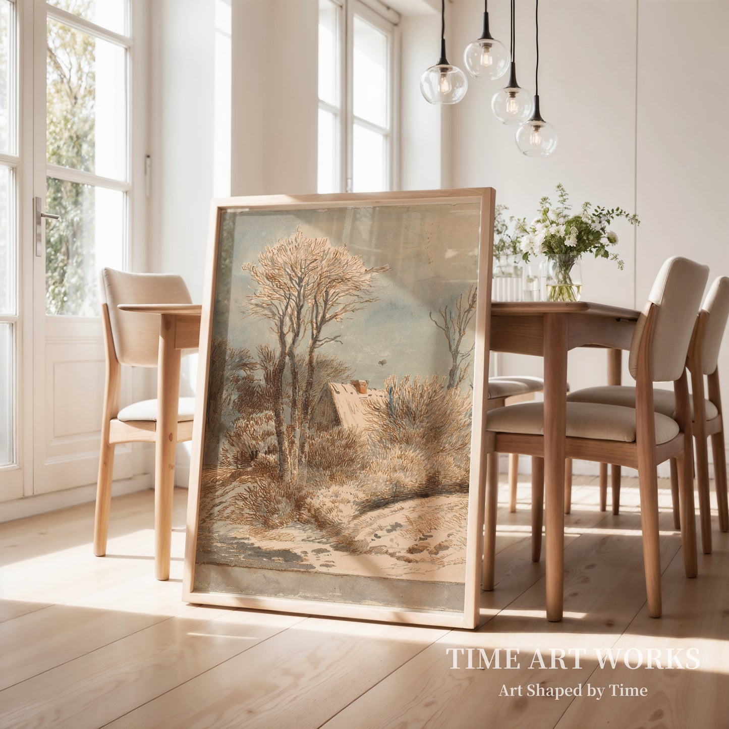 木々に囲まれた家のある雪景色（Snelandskab med hus mellem træer）— ルンドビー、ヨハン・トーマス（Lundbye, Johan Thomas）