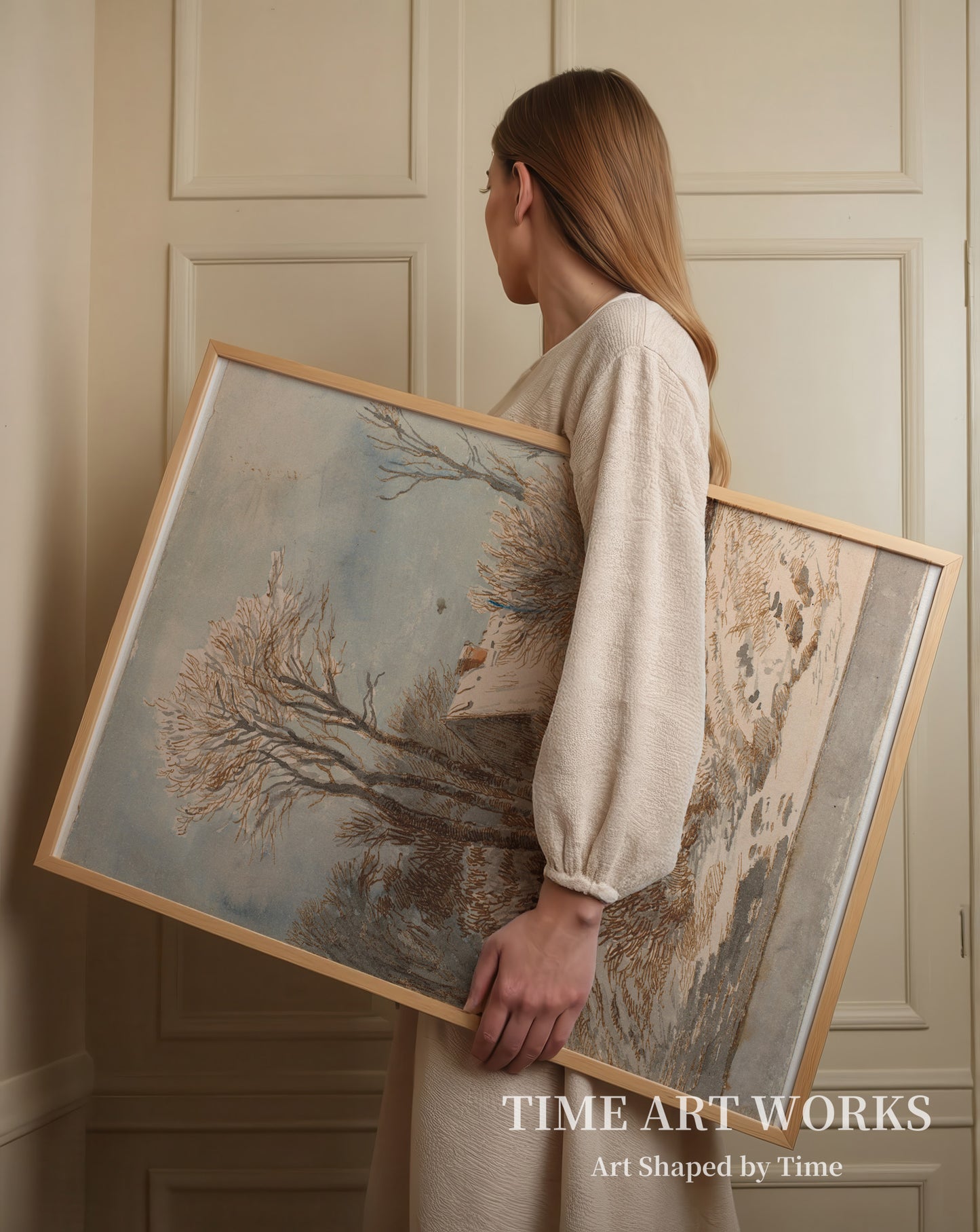 木々に囲まれた家のある雪景色（Snelandskab med hus mellem træer）— ルンドビー、ヨハン・トーマス（Lundbye, Johan Thomas）