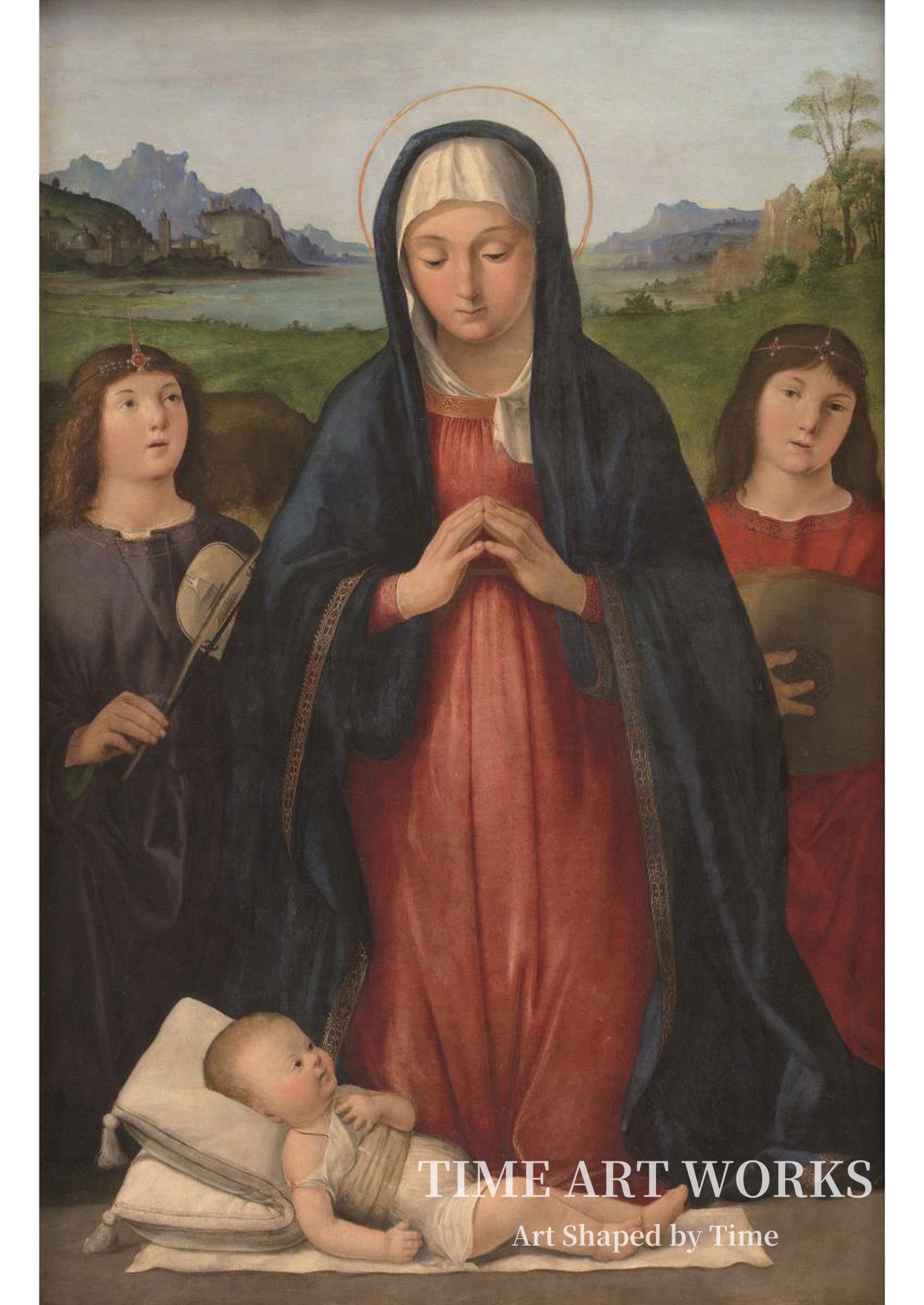 幼子イエスの礼拝（Kristusbarnet tilbedes af Jomfru Maria, der knæler mellem to musicerende engle）— ソラリオ、アントニオ（Solario, Antonio）