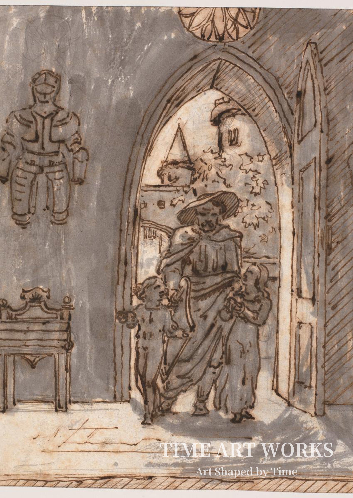 吟遊詩人の導き（"Gotisk" scene. En skjald fører to børn ind i et gotisk hus）— ロルビー、マルティヌス（Rørbye, Martinus）
