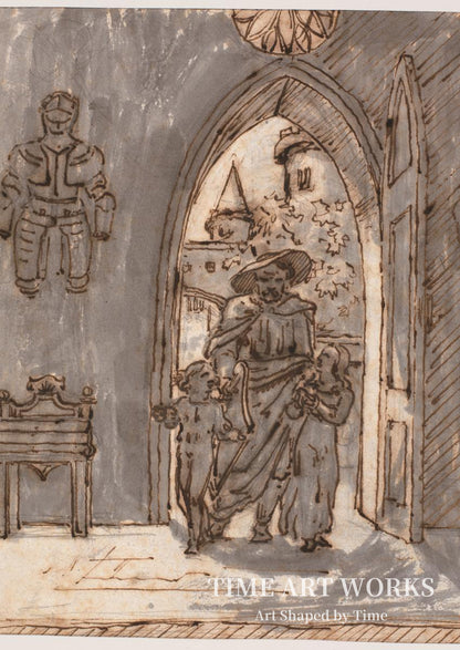吟遊詩人の導き（"Gotisk" scene. En skjald fører to børn ind i et gotisk hus）— ロルビー、マルティヌス（Rørbye, Martinus）