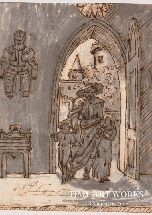 吟遊詩人の導き（"Gotisk" scene. En skjald fører to børn ind i et gotisk hus）— ロルビー、マルティヌス（Rørbye, Martinus）