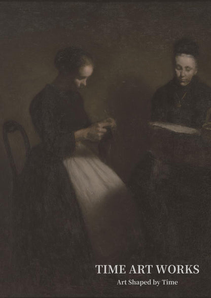 夕暮れの室内（Afteninteriør. Kunstnerens moder og hustru）— ハンマースホイ、ヴィルヘルム（Hammershøi, Vilhelm）