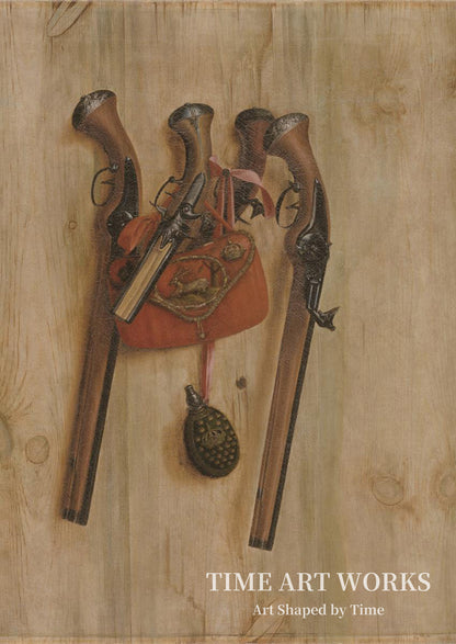 銃を使ったトロンプルイユ（Trompe l'oeil med pistoler）— ギスブレヒト、コルネリアス・ノルベルトゥス（Gijsbrechts, Cornelius Norbertus）
