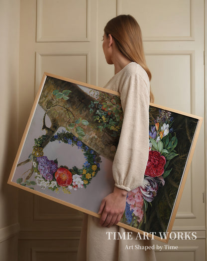 木の根元の花束（En buket blomster ved foden af et træ. På en gren hænger en blomsterkrans）— ロヴマンド、クリスティン（Løvmand, Christine）