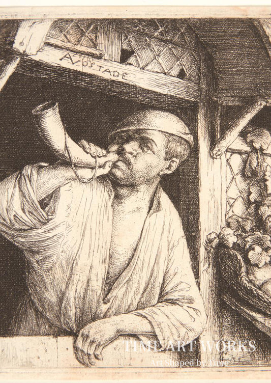 パン屋が角笛を吹いている（En bager, der blæser i sit horn）— オスターデ、アドリアン・ファン（Ostade, Adriaen van）