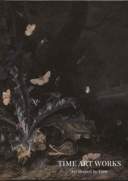 アザミと蛇のある静物（Stilleben med tidsel og slange）— マルセウス・ファン・シュリーク、オットー（Marseus van Schrieck, Otto）