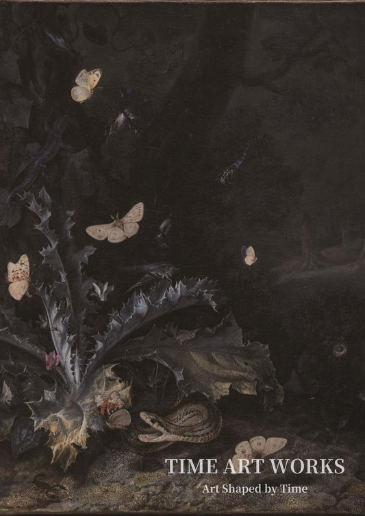 アザミと蛇のある静物（Stilleben med tidsel og slange）— マルセウス・ファン・シュリーク、オットー（Marseus van Schrieck, Otto）