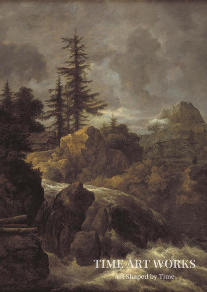 滝と小屋のある風景（Landskab med vandfald og hytte）— ルイスダール、ヤコブ・イサークスゾーン・ファン（Ruisdael, Jacob Isaacksz. van）
