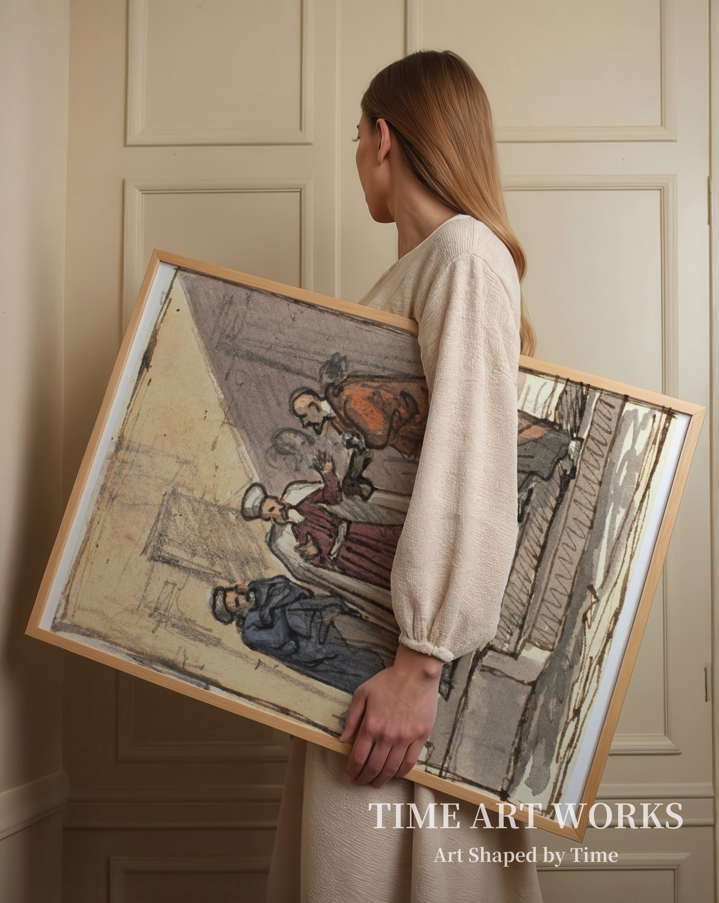2段の階段に立つ3人の男性を描いた構図習作（Kompositionsstudie med tre stående mænd på en to-trins trappe）— ロルビー、マルティヌス（Rørbye, Martinus）