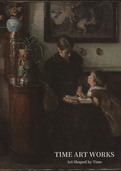 読書する母と子（Moder skal læse. Kunstnerens hustru og barn）— ヨハンセン、ヴィゴ（Johansen, Viggo）