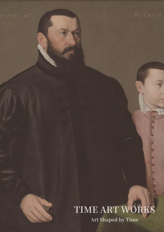 ニュルンベルクの金細工師ハンス・レンカー（1523-1585）と彼の9歳の息子エリシウス（子）の肖像（Portræt af nürnberger guldsmeden Hans Lencker (1523-1585) og hans 9-årige søn Elisius den yngre）— ヌーシャテル、ニコラ（Neufchâtel, Nicolas）