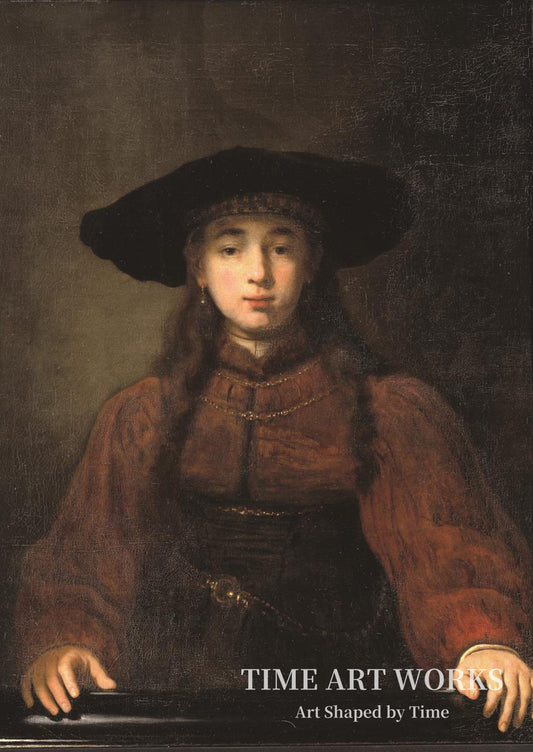額縁に手を置いた若い女性（En ung kvinde med hænderne hvilende på billedrammen）— レンブラント・ファン・レイン（工房）（Rembrandt van Rijn (værksted)）