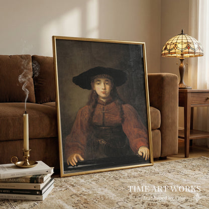 額縁に手を置いた若い女性（En ung kvinde med hænderne hvilende på billedrammen）— レンブラント・ファン・レイン（工房）（Rembrandt van Rijn (værksted)）
