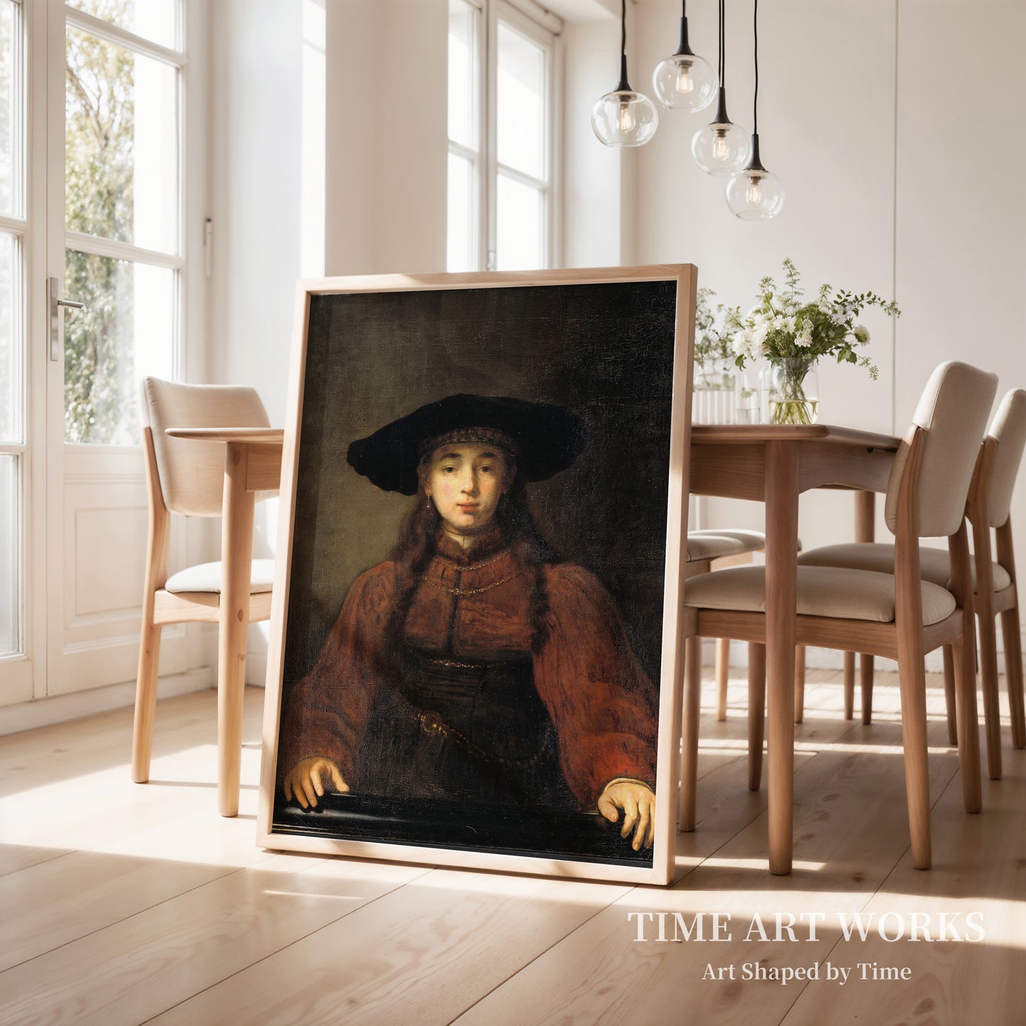 額縁に手を置いた若い女性（En ung kvinde med hænderne hvilende på billedrammen）— レンブラント・ファン・レイン（工房）（Rembrandt van Rijn (værksted)）