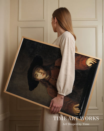 額縁に手を置いた若い女性（En ung kvinde med hænderne hvilende på billedrammen）— レンブラント・ファン・レイン（工房）（Rembrandt van Rijn (værksted)）