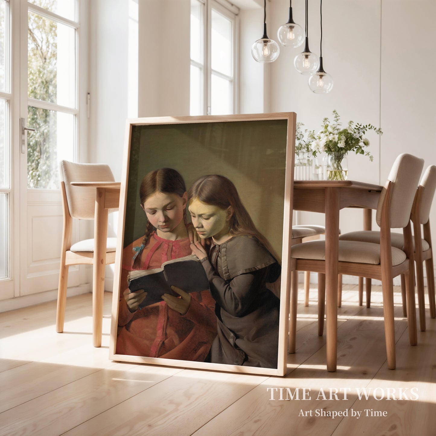 本を読んでいる姉妹（Kunstnerens søstre Signe og Henriette læsende i en bog）— ハンセン、コンスタンティン（Hansen, Constantin）