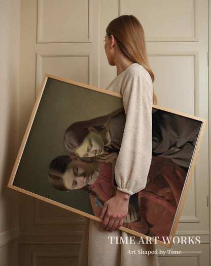 本を読んでいる姉妹（Kunstnerens søstre Signe og Henriette læsende i en bog）— ハンセン、コンスタンティン（Hansen, Constantin）