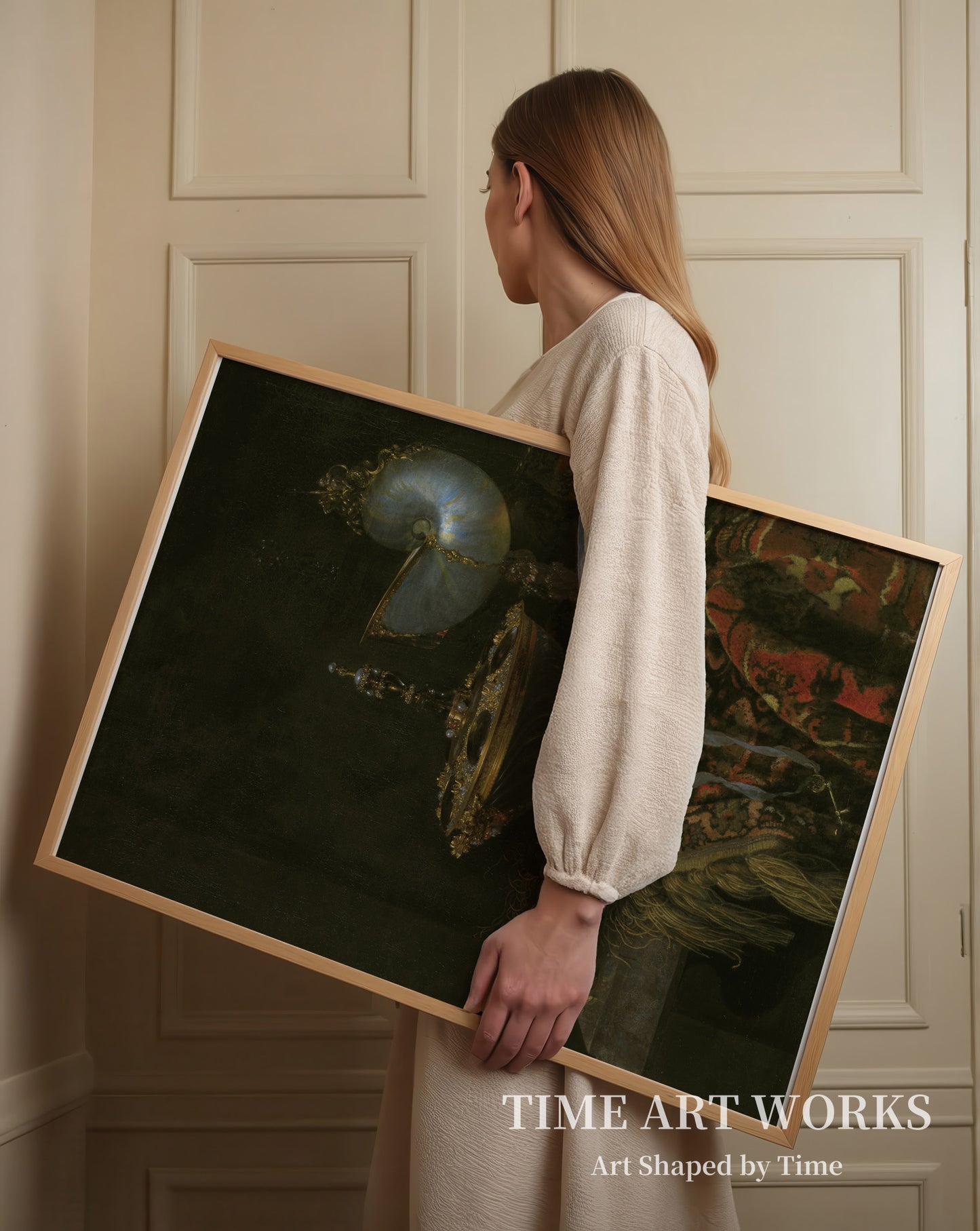 フルーツボウルの壮麗な静物画（Pragtstilleben med Holbeinskål, Nautilus- og glaspokal og frugtskål）— カルフ、ウィレム（Kalf, Willem）