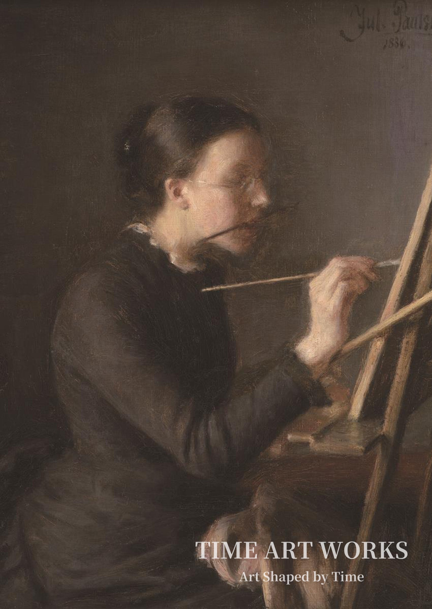 画家アグネス・ポールセン（画家の妹）がイーゼルに向かっている。（Malerinden Agnes Paulsen, kunstnerens søster, ved staffeliet）— ポールセン、ジュリアス（Paulsen, Julius）