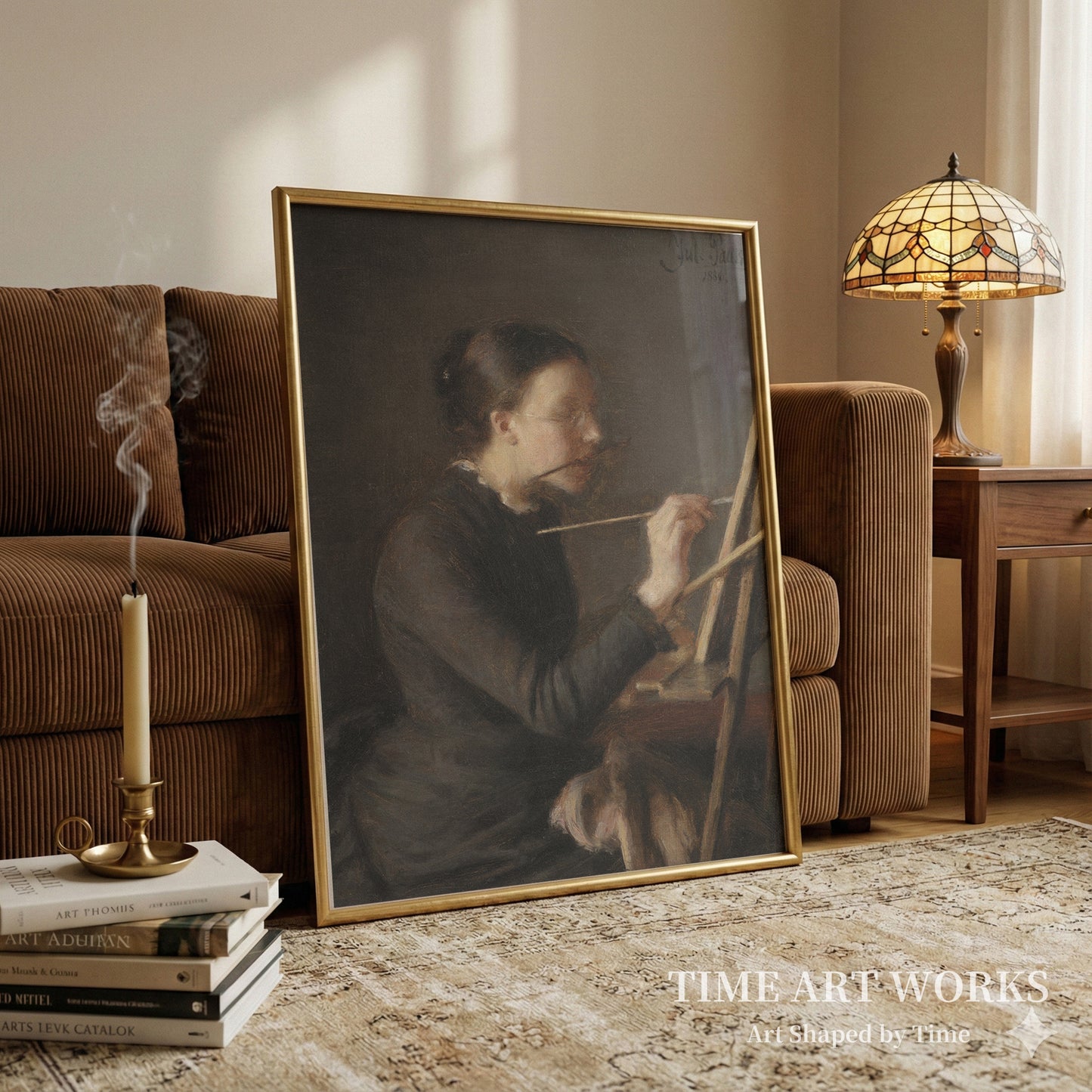 画家アグネス・ポールセン（画家の妹）がイーゼルに向かっている。（Malerinden Agnes Paulsen, kunstnerens søster, ved staffeliet）— ポールセン、ジュリアス（Paulsen, Julius）