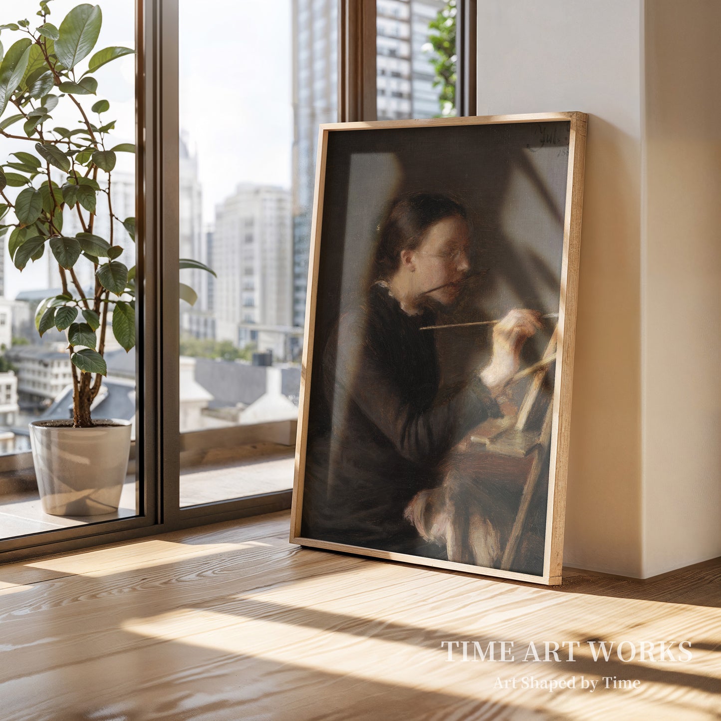 画家アグネス・ポールセン（画家の妹）がイーゼルに向かっている。（Malerinden Agnes Paulsen, kunstnerens søster, ved staffeliet）— ポールセン、ジュリアス（Paulsen, Julius）