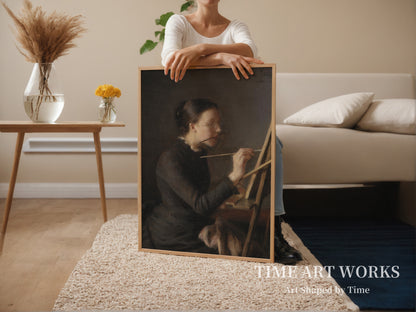 画家アグネス・ポールセン（画家の妹）がイーゼルに向かっている。（Malerinden Agnes Paulsen, kunstnerens søster, ved staffeliet）— ポールセン、ジュリアス（Paulsen, Julius）