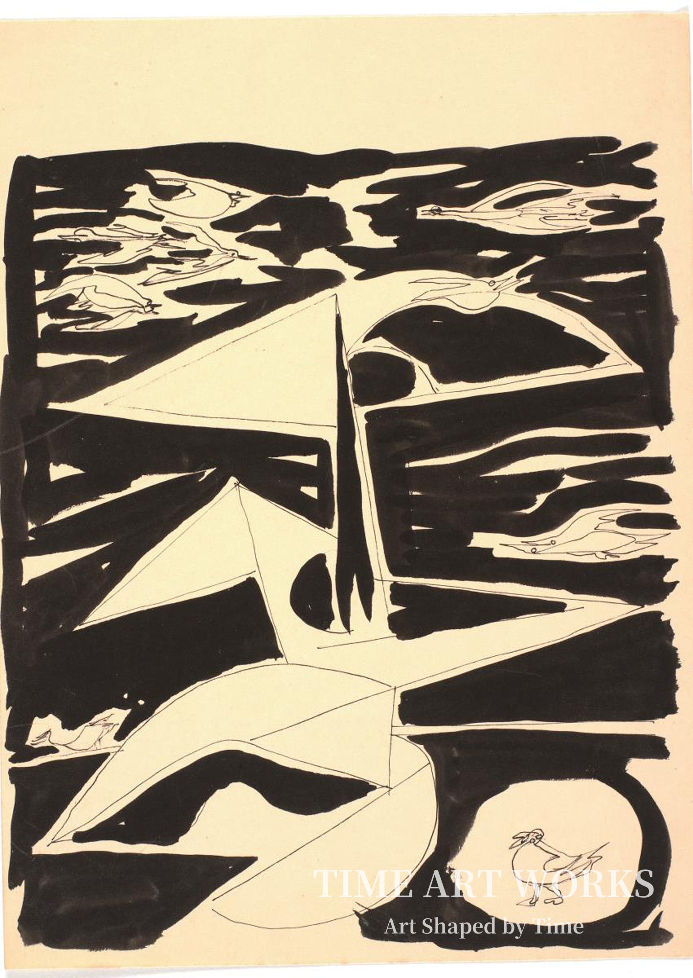 飛翔する鳥が描かれた風景の中の植物幾何学模様（Botanisk-geometrisk figur i landskab med flyvende fugle）— モーテンセン、リチャード（Mortensen, Richard）