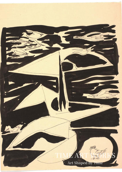 飛翔する鳥が描かれた風景の中の植物幾何学模様（Botanisk-geometrisk figur i landskab med flyvende fugle）— モーテンセン、リチャード（Mortensen, Richard）
