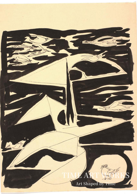 飛翔する鳥が描かれた風景の中の植物幾何学模様（Botanisk-geometrisk figur i landskab med flyvende fugle）— モーテンセン、リチャード（Mortensen, Richard）