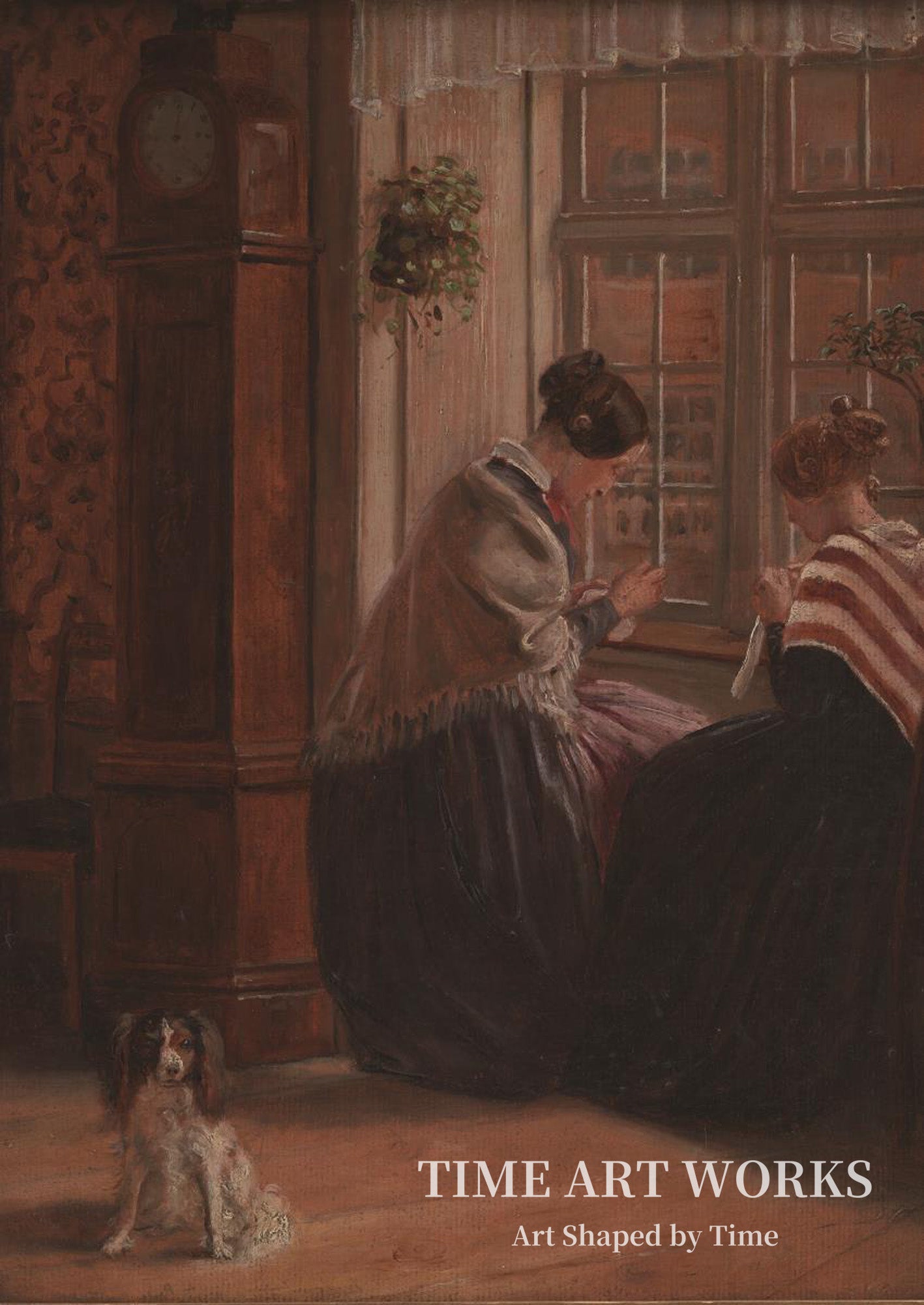 窓辺に座って裁縫をしている二人の女性（To damer sidder ved et vindue og syr）— フォーゲルザング、クリスティアン・ルドルフ（Vogelsang, Christian Rudolph）