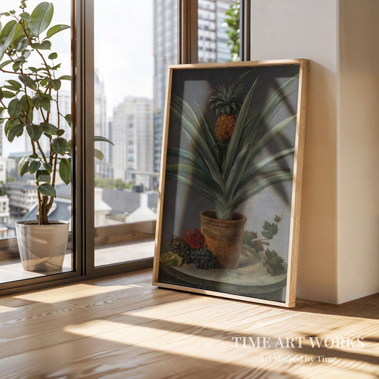 植木鉢に入ったパイナップルと石のテーブルに置かれたブドウ（En ananas i urtepotte og druer på et stenbord）— ネールガード、ヘルマニア（Neergaard, Hermania）