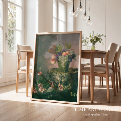 果物の入った花かご（Blomsterkurv med frugt ved en træstub）— ネールガード、ヘルマニア（Neergaard, Hermania）